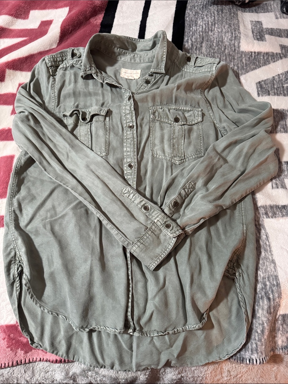 American Eagle Outfitters Button-Down Shirt in Sage